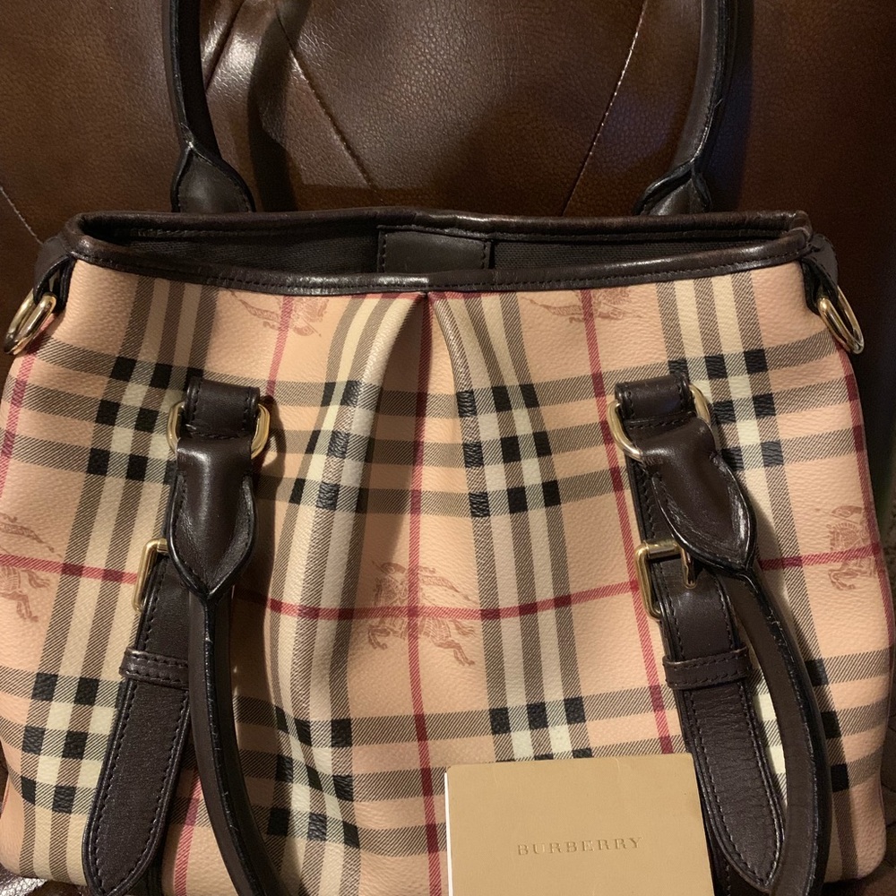 Burberry Haymarket check &Brown leather hobo bag